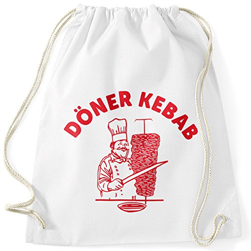 MoonWorks Turnbeutel Döner Kebab Dönerspieß Hipster Beutel Tasche Gymsac Gymbag weiß Unisize von MoonWorks