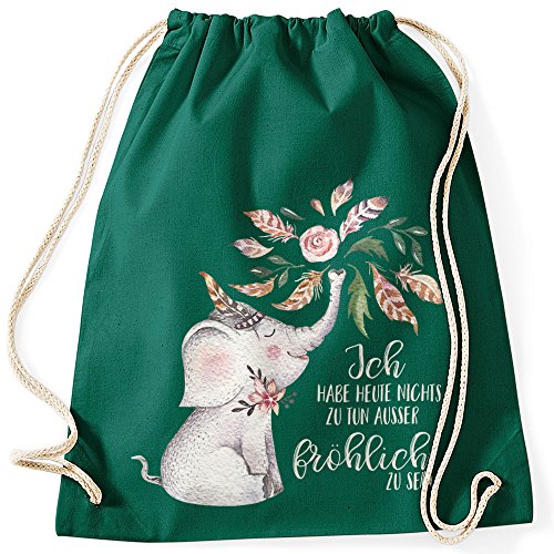 MoonWorks Turnbeutel Elefant Ich habe heute nichts zu tun außer fröhlich zu sein glücklich Spruch dunkelgrün unisize von MoonWorks