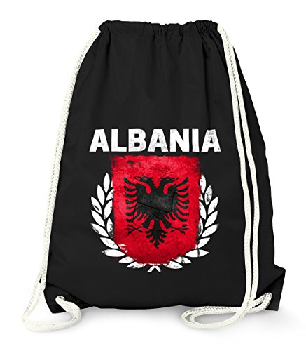 MoonWorks Turnbeutel Fußball EM WM Albanien Flagge Vintage Albania Flag Gymbag schwarz von MoonWorks