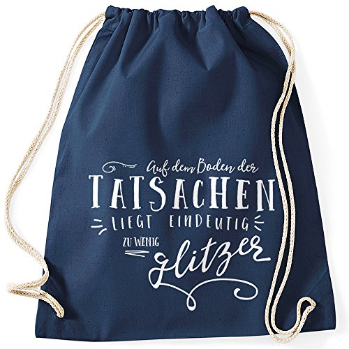 MoonWorks Turnbeutel mit Spruch Glitzer - auf dem Boden der Tatsachen liegt eindeutig zu wenig Glitzer - Sprüche Gymbag Navy Unisize von MoonWorks