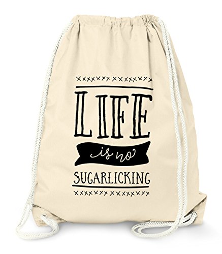 MoonWorks witziger Turnbeutel Life is no sugarlicking Denglisch Sprüche Spruch Turn-Beutel Tasche Jutebeutel Gymbag Natur Unisize von MoonWorks