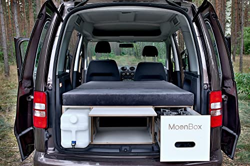 Moonbox Campingbox 111cm Weiß für Minivans | mit Campingküche & Bettfunktion/Schlafsystem | für Fahrzeuge mit Mind. 111cm Breite im Kofferraum von Moonbox