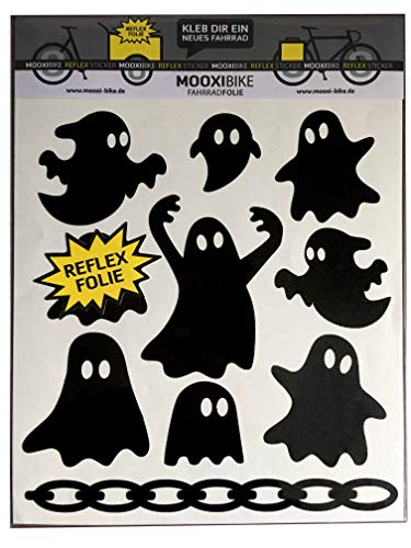 MOOXIBIKE I Sticker Set Ghost schwarz reflektierend, für Cargobike, Lastenrad, Fahrrad, Scooter, Roller & Helm, auch für Rennrad, Trekkingrad, Mountainbike, Hollandrad, Citybike, Rollator & E-Bike von MOOXIBIKE