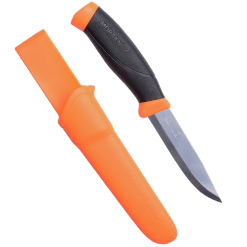 Morakniv Messer - Companion - rostfreier Sandvik Stahl 12C27 - zweifarbiger Griff - neonfarbene Scheide mit Gürtelclip, 134510 von Morakniv