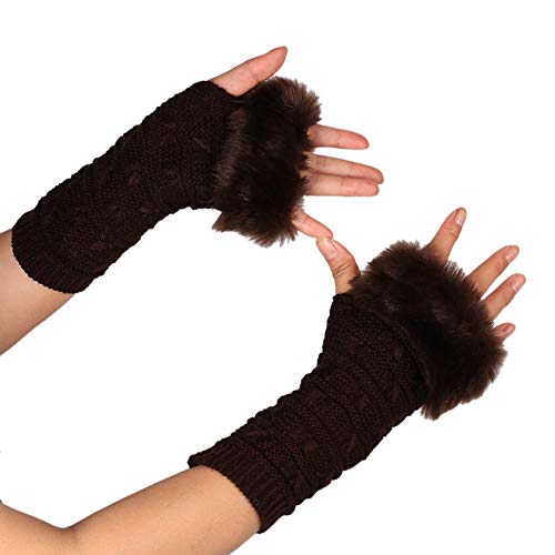 MoreChioce Kunstfell Armstulpen,Damen Winter Wärm Handschuhe Kunstpelz Handwärmer Manschetten Gestrickte Stulpen Handstulpen Armmanschette,Kaffee von MoreChioce