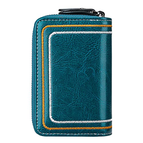 MoreChioce Rindsleder Schlüsselanhänger Schlüsseltasche, Vintage Schlüsseletui Herren Damen Schlüsselmäppchen 10 Fächer Schlüsselhalter Etui Tasche Klein Doppelter Reißverschluss Geldbörse,Blau von MoreChioce