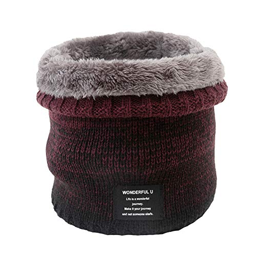 MoreChioce Unisex Strickschal, Winter Warm Schlauchschal Loop Schal Gestrickter Nackenwärmer Windstopper-Schal mit Fleece innen Hals Warmer zum Skifahren Motorrad Radfahren Wandern,Wein Rot von MoreChioce