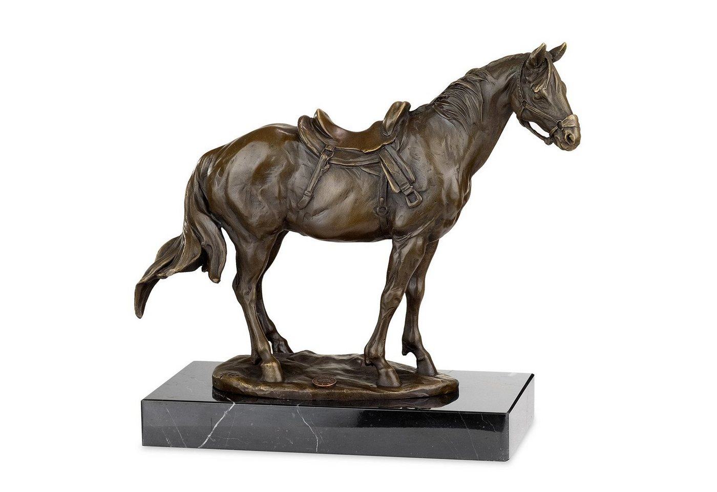 Moritz Skulptur Bronzefigur Pferd mit Sattel Halfter, Figuren Statue Skulpturen Antik-Stil von Moritz