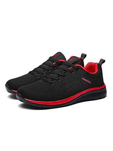 Morydal Herren Sportliche Schuhe Niedrige Spitze Turnschuhe Schnürsenkel Ausbilder Atmungsaktiv Wanderschuh Runde Zehe Männer Sport Schwarz Rot 44 von Morydal