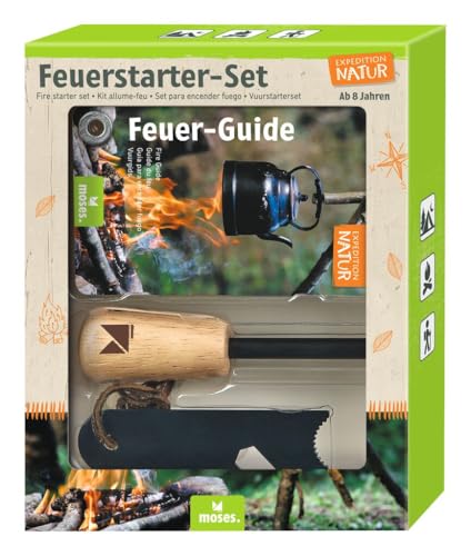 moses Expedition Natur Feuerstarter-Set | Feuerstahl für Outdoor & Survival | Magnesium Feuerstarter mit Flaschenöffner Sechskantschlüssel & Feuer-Guide | Firestarter für Kinder von moses