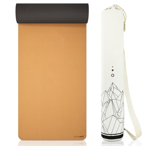 Mosswell Premium Kork-Yogamatte (4mm dick) - Rutschfeste Fitnessmatte - Pilatesmatte + Yogatasche von Mosswell