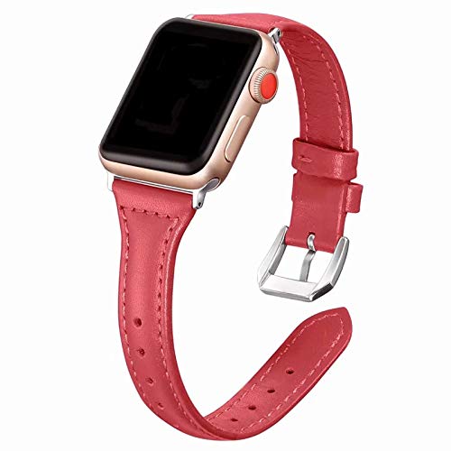 Armbänder Kompatibel mit Apple Watch 4 40mm Leder Band Rot, Damen PU Leder Smartwatch Wrist Strap Bracelet Uhrenarmband Ersatzarmband Kompatibel mit Apple Watch 38mm Serie 1 2 3, 40mm Serie 4 5 6 SE von Moteen