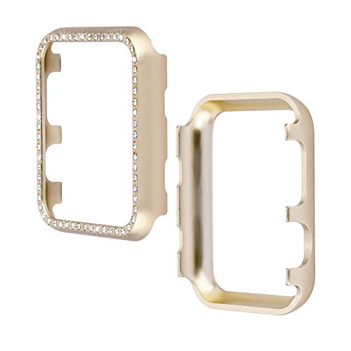 Hülle Kompatibel mit Apple Watch 6 40mm Glitzer Tasche Gold, Bling Shiny Shell Cover mit Strass Diamant Ultra Slim Uhr Zubehör Aluminium Bumper Hüllen Kompatibel mit Apple Watch 40mm Series SE/6/5/4 von Moteen