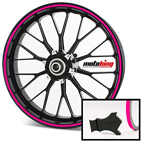 Motoking Felgenrandaufkleber mit Montagetool für Ihr Motorrad in NEON / 6 mm/für 10" bis 25" / Farbe wählbar - Neon Pink von Motoking