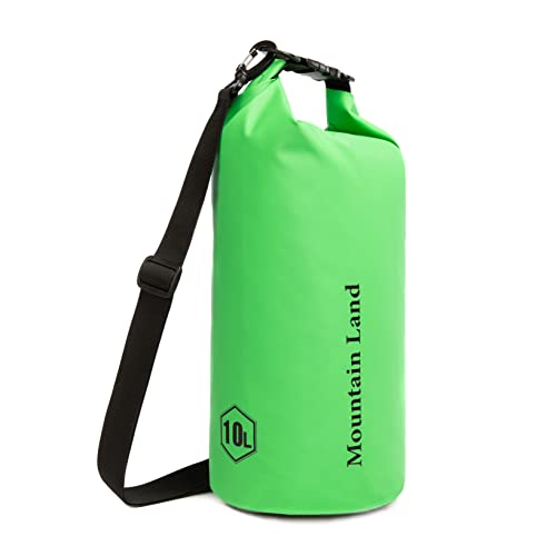 Mountain Land Dry Bag wasserdichte Tasche 10L Wasserdicht Packsack mit Innentasche mit Reißverschluss für Kajak Boot Angeln Rafting Schwimmen Wassersport Treiben 10L Green von Mountain Land
