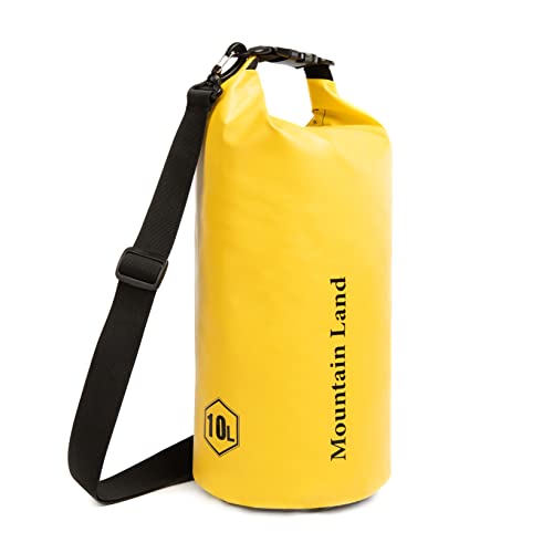 Mountain Land Dry Bag wasserdichte Tasche 10L Wasserdicht Packsack mit Innentasche mit Reißverschluss für Kajak Boot Angeln Rafting Schwimmen Wassersport Treiben 10L Yellow von Mountain Land