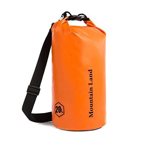 Mountain Land Dry Bag wasserdichte Tasche 20L Wasserdicht Packsack mit Innentasche mit Reißverschluss für Kajak Boot Angeln Rafting Schwimmen Wassersport Treiben Orange Schultertasche 20L von Mountain Land