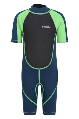 Mountain Warehouse Shorty Neoprenanzug Junior für Kinder - 2,5 mm, Kinder-Schwimmanzug für Jungen und Mädchen, Flatlock-Nähte, Wetsuit, Verstellbarer Hals, zum Surfen Grün 9-10 Jahre von Mountain Warehouse