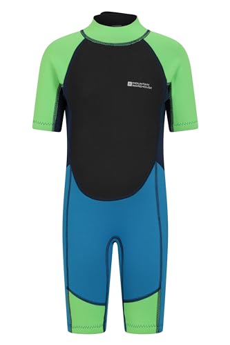 Mountain Warehouse Shorty Neoprenanzug Junior für Kinder - 2,5 mm, Kinder-Schwimmanzug für Jungen und Mädchen, Flatlock-Nähte, Wetsuit, Verstellbarer Hals, zum Surfen Intensiv Blau 13 Jahre von Mountain Warehouse