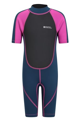 Mountain Warehouse Shorty Neoprenanzug Junior für Kinder - 2,5 mm, Kinder-Schwimmanzug für Jungen und Mädchen, Flatlock-Nähte, Wetsuit, Verstellbarer Hals, zum Surfen Rosa 9-10 Jahre von Mountain Warehouse