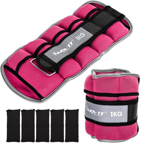 MOVIT 2er Set Gewichtsmanschetten Neopren mit Reflektoren, verstellbare Gewichte, 2x 1,0kg, pink von MOVIT