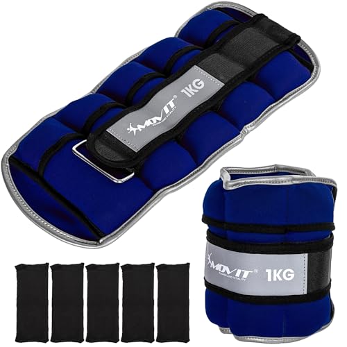 MOVIT 2er Set Gewichtsmanschetten Neopren mit Reflektoren, verstellbare Gewichte, 2x 1,0kg, blau von MOVIT