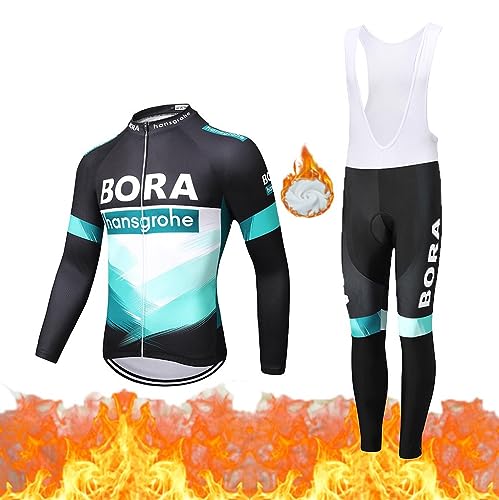 Moxilyn Fleece Radtrikot Herren LangarmAnzüge Radtrikot Set Radfahren Kleidung Thermo Vlies MTB Langärmliges Fahrradtrikot Hose mit 20D Gel Sitzpolsterfür Herbst/Winter von Moxilyn