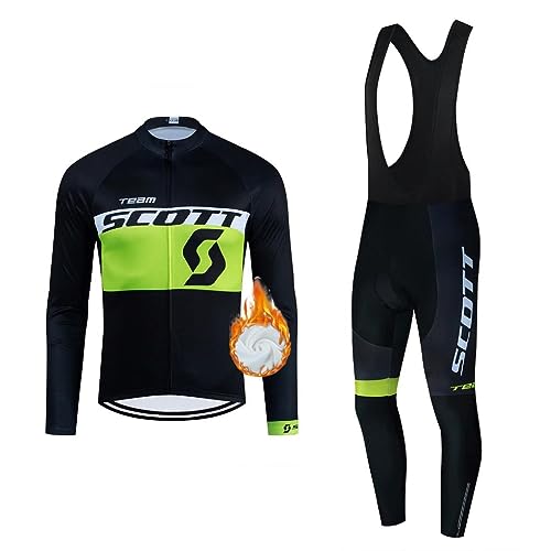 Moxilyn Fleece Radtrikot Herren LangarmAnzüge Radtrikot Set Radfahren Kleidung Thermo Vlies MTB Langärmliges Fahrradtrikot Hose mit 20D Gel Sitzpolsterfür Herbst/Winter von Moxilyn