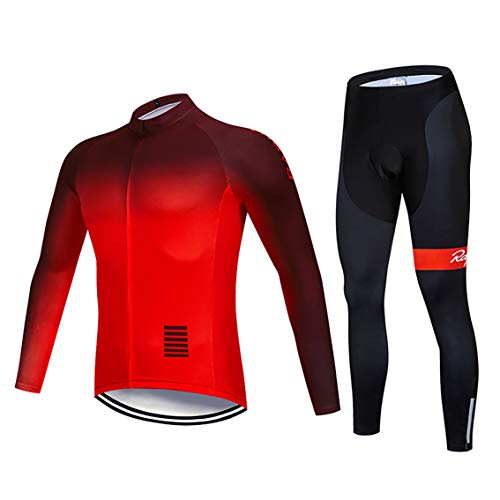 Moxilyn Radtrikot Herren LangarmAnzüge Radtrikot Set Radfahren Kleidung Winddicht Langärmliges Fahrradtrikot Hose mit 9D Gel Sitzpolster Sport & Freizeit MTB Radtrikot für Herbst von Moxilyn