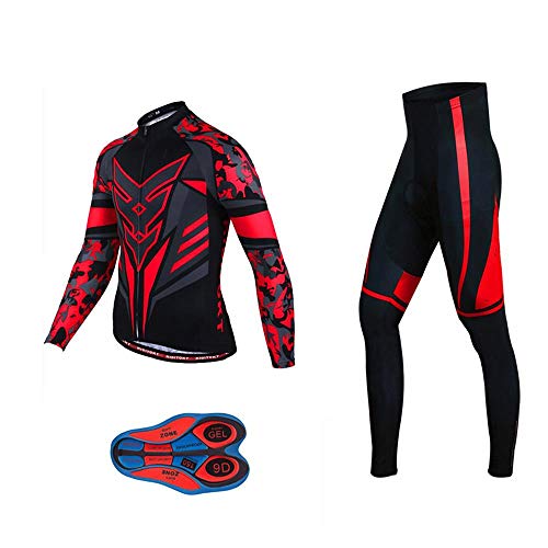 Moxilyn Radtrikot Herren LangarmAnzüge Radtrikot Set Radfahren Kleidung Winddicht Langärmliges Fahrradtrikot Hose mit 9D Gel Sitzpolster Sport & Freizeit MTB Radtrikot für Herbst von Moxilyn