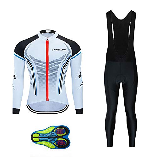 Moxilyn Radtrikot Herren LangarmAnzüge Radtrikot Set Radfahren Kleidung Winddicht Langärmliges Fahrradtrikot Hose mit 9D Gel Sitzpolster Sport & Freizeit MTB Radtrikot für Herbst von Moxilyn