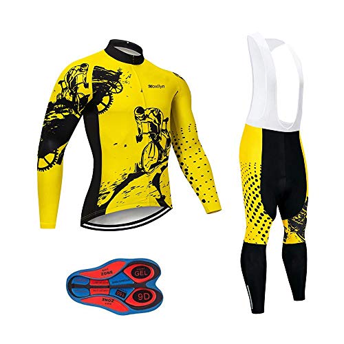 Moxilyn Radtrikot Herren LangarmAnzüge Radtrikot Set Radfahren Kleidung Winddicht Langärmliges Fahrradtrikot Hose mit 9D Gel Sitzpolster Sport & Freizeit MTB Radtrikot für Herbst von Moxilyn