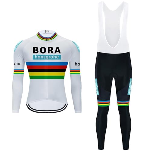 Radtrikot Herren Fahrradtrikot, Langarm Set Mit 20D-Gel-gepolsterten Trägerhose Radhose, Atmungsaktiv Elastische Schnell Trocknend Fahrradbekleidung für Radfahren MTB von Moxilyn
