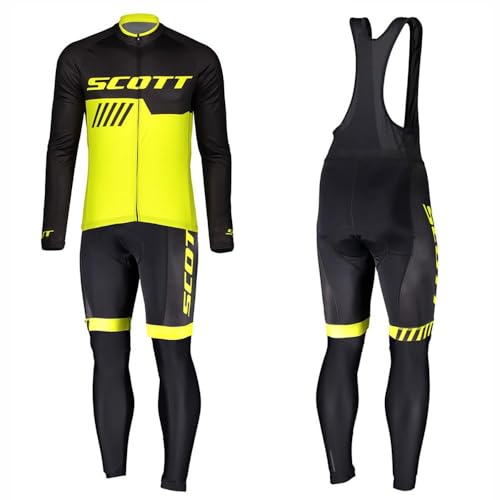 Radtrikot Set Herren Fahrradtrikot, Langarm Set mit 20D-Gel-gepolsterten Langarm Trägerhose Radhose, Atmungsaktiv Elastische Schnell Trocknend Fahrradbekleidung Set für Radfahren MTB von Moxilyn