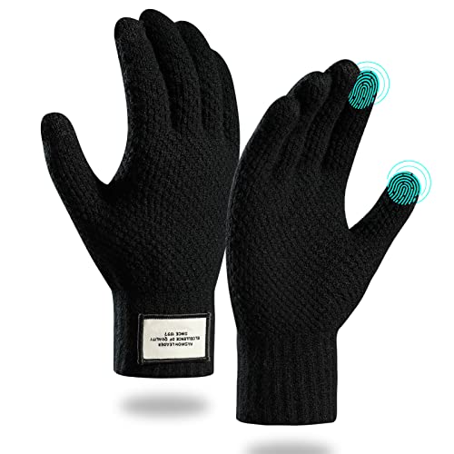 Moyad Fahrradhandschuhe Herren Winter Handschuhe Damen Warm Strickhandschuhe Touchscreen Thermo Laufhandschuhe rutschfeste Sporthandschuhe Gloves für Skifahren Wandern Bergsteigen Schwarz von Moyad