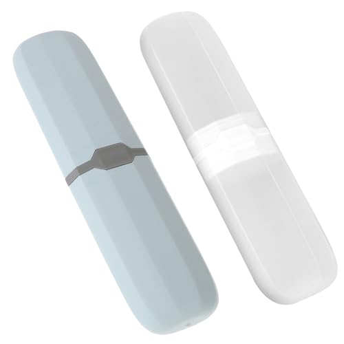 Mozeat Lens Tragbare Zahnbürstenhalter aus transparentem Kunststoff, Reise-Zahnbürstenhalter, Zahnbürstenhalter für Reisen, 20 x 5,3 x 3,5 cm, transparent, weiß, graublau, 2 Stück von Mozeat Lens