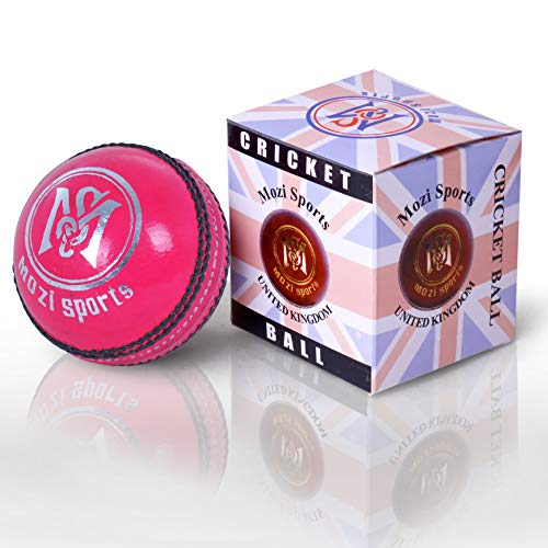 Mozi Sports Leder Cricket Ball Senior Handgenähte Match-Qualitätsbälle Gewicht 5,50 Unzen (Pink) von Mozi Sports