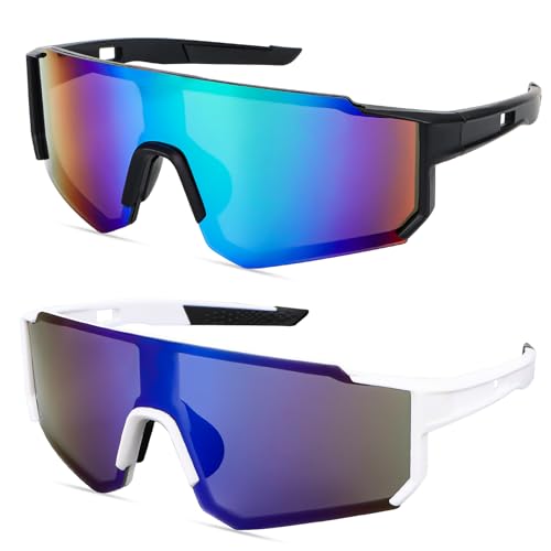 MplehDa Sport Sonnenbrille, 2 Stück Polarisierte Sonnenbrille, Fahrradbrille Herren Damen UV 400, Fahrradbrille Winddicht, Schutz Radsportbrillen Schutzbrille Sportbrille für Outdooraktivitäten von MplehDa
