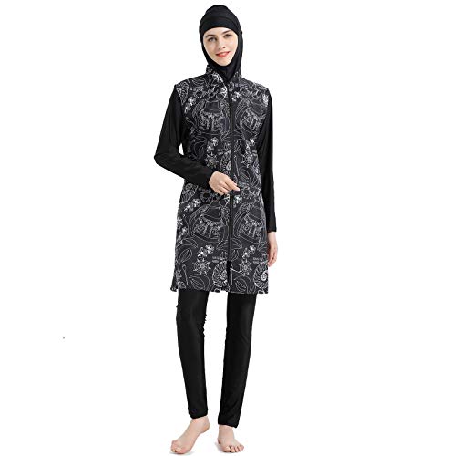 Mr Lin123 Burkini, bescheidener muslimischer Badeanzug für Damen, islamische Bademode mit Hijab, vollständige Abdeckung, muslimische Strandmode, muslimische Badebekleidung (schwarz, 3XL) von Mr Lin123