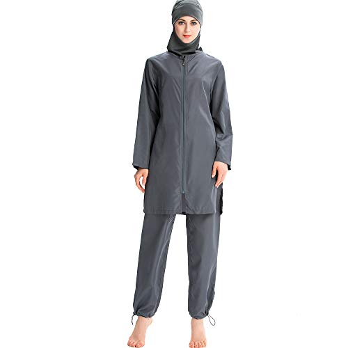 Mr Lin123 Muslimische Badebekleidung für Frauen Mädchen Modestischer islamischer Hijab Burkini Badeanzug (L, Grau) von Mr Lin123