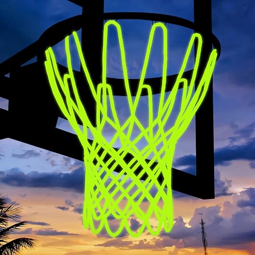 Mr Warm Basketballnetz Outdoor, 2022 Upgrade Glow in the Dark Basketballnetz, Allwetter-Anti-Peitschen-Nachtlicht, leuchtendes Basketballnetz, Ersatz-12 Schlaufen (fluoreszierendes Grün) von Mr Warm