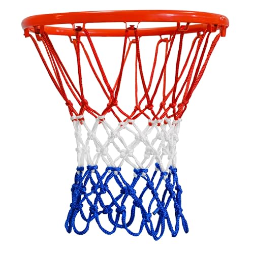 Mr Warm Basketballnetz für den Außenbereich, 2022 verbessertes verdicktes strapazierfähiges Basketballnetz, Ersatz (195 g), Allwetter-Anti-Peitschen-Basketballkorb-Netz, 12 Schlaufen (rot weiß blau) von Mr Warm