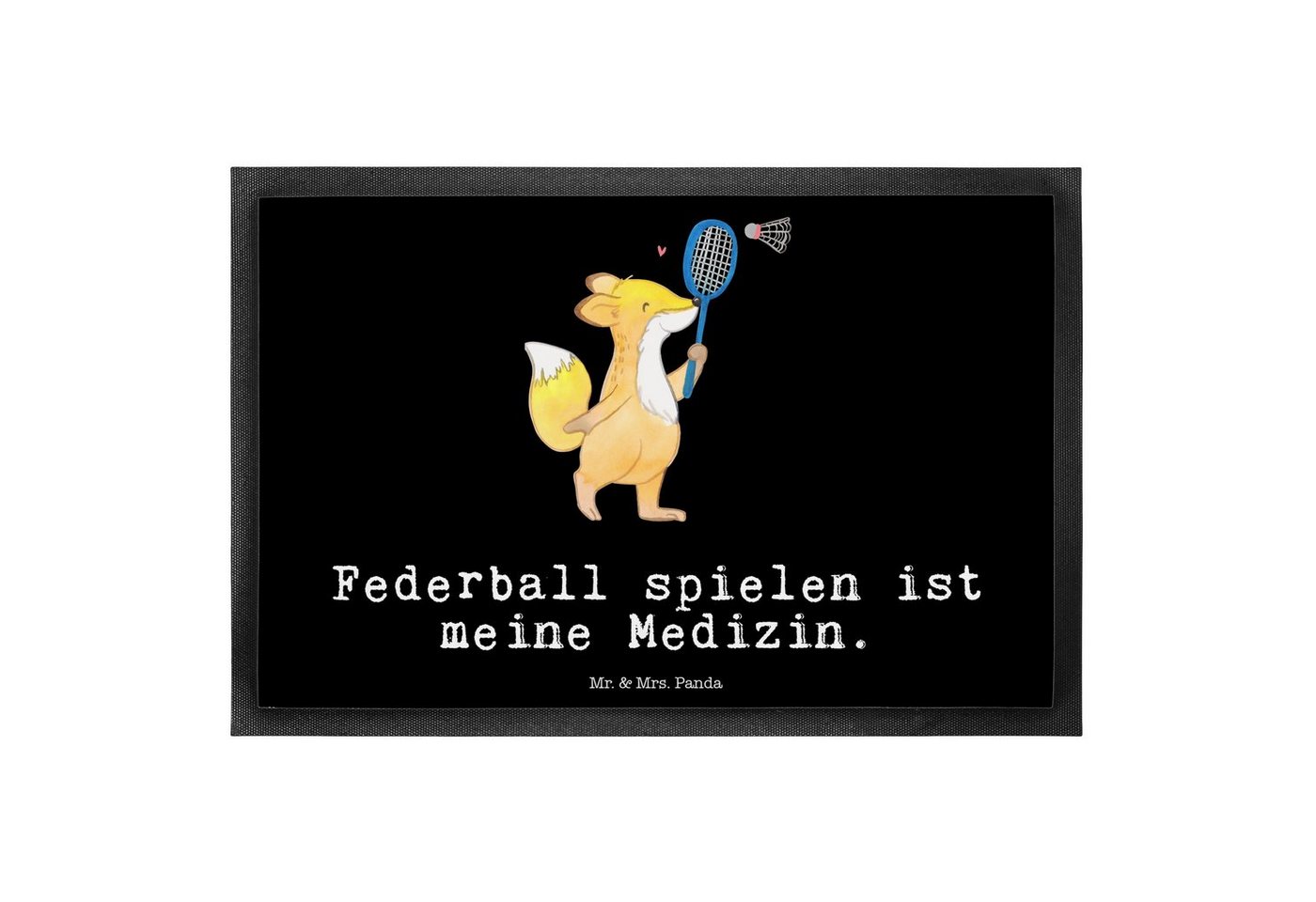 Fußmatte Fuchs Federball spielen Medizin - Schwarz - Geschenk, Schenken, Schmu, Mr. & Mrs. Panda, Höhe: 0.6 mm von Mr. & Mrs. Panda