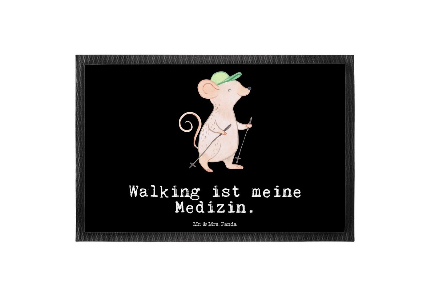 Fußmatte Maus Walking Medizin - Schwarz - Geschenk, Haustürmatte, Schmutzfänge, Mr. & Mrs. Panda, Höhe: 0.6 mm von Mr. & Mrs. Panda