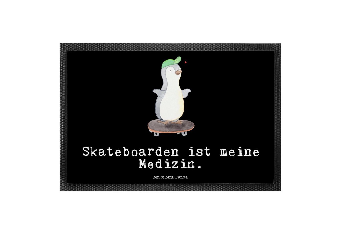 Fußmatte Pinguin Skateboarden Medizin - Schwarz - Geschenk, Türmatte, Skaten, Mr. & Mrs. Panda, Höhe: 0.6 mm von Mr. & Mrs. Panda