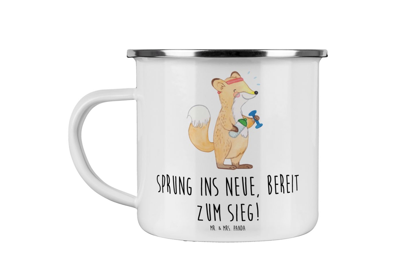 Mr. & Mrs. Panda Becher Sich in einer neuen Sportart versuchen - Weiß - Geschenk, Inspiration, Emaille von Mr. & Mrs. Panda