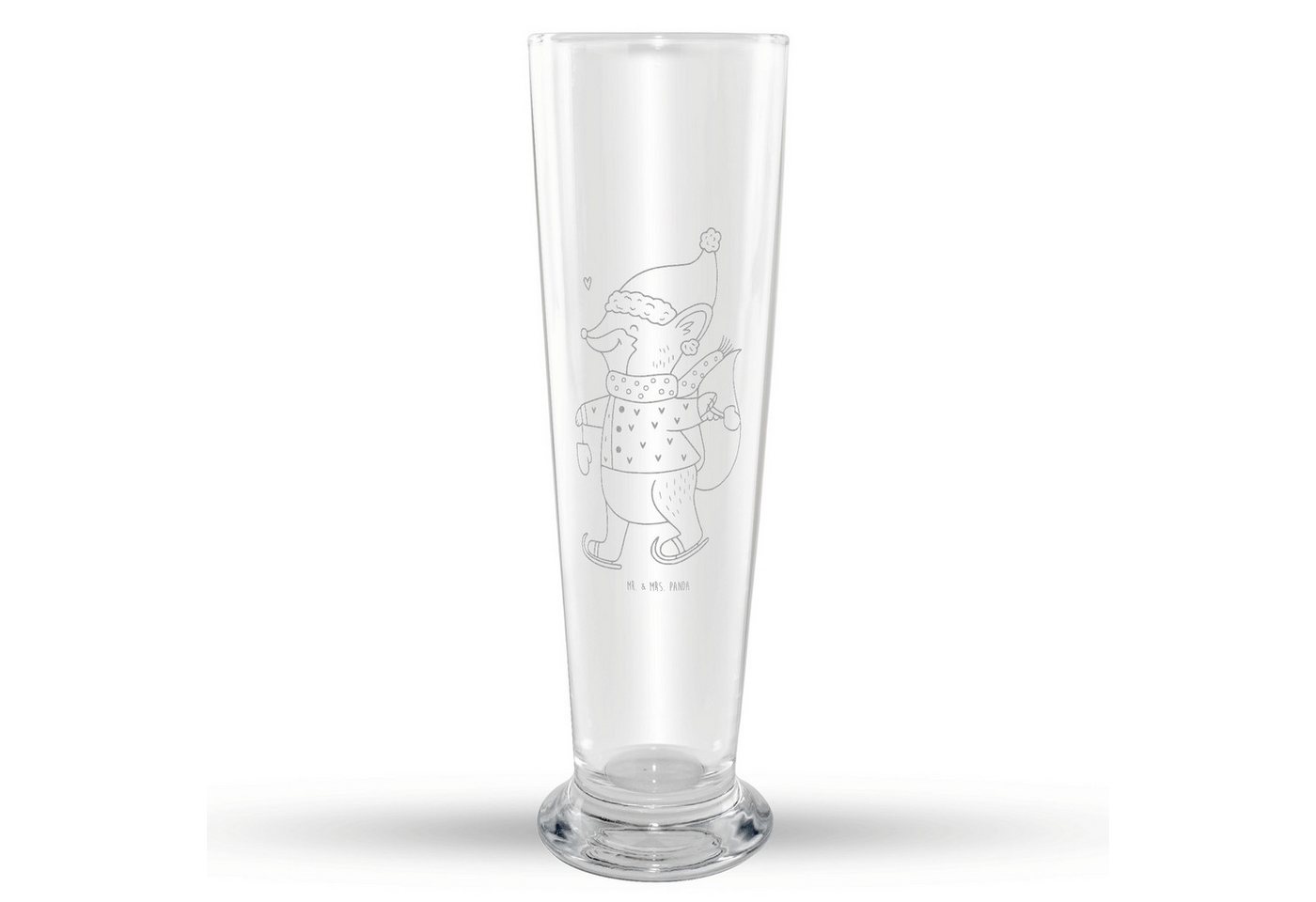 Mr. & Mrs. Panda Bierglas Fuchs Schlittschuhe - Transparent - Geschenk, Weizenglas, Weihnachte, Premium Glas, Individuelle Gravur von Mr. & Mrs. Panda