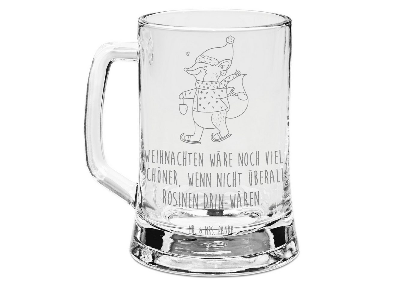 Mr. & Mrs. Panda Bierkrug Fuchs Schlittschuhe - Transparent - Geschenk, Fotogravur Bierkrug, W, Premium Glas, Einzigartige Gravuren von Mr. & Mrs. Panda