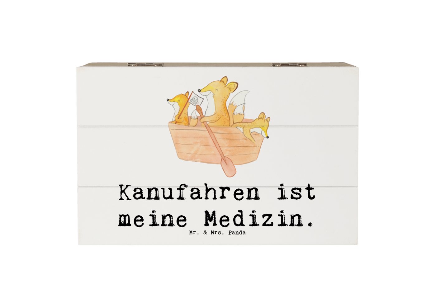 Mr. & Mrs. Panda Dekokiste Fuchs Kanufahren 19 x 12 cm - Weiß - Geschenk, Erinnerungsbox, Danke, (Packung, 1 St., Holzkiste Bär Kanufahren Medizin), Schöne Designs von Mr. & Mrs. Panda