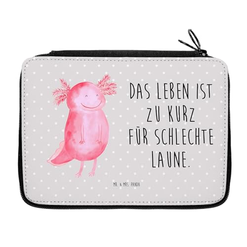 Mr. & Mrs. Panda Federmappe Axolotl Glücklich - Geschenk, Schwanzlurch, Federmappe Einschulung, Lurch, Molch, Schule, Stifte Etui, Gute Laune, von Mr. & Mrs. Panda